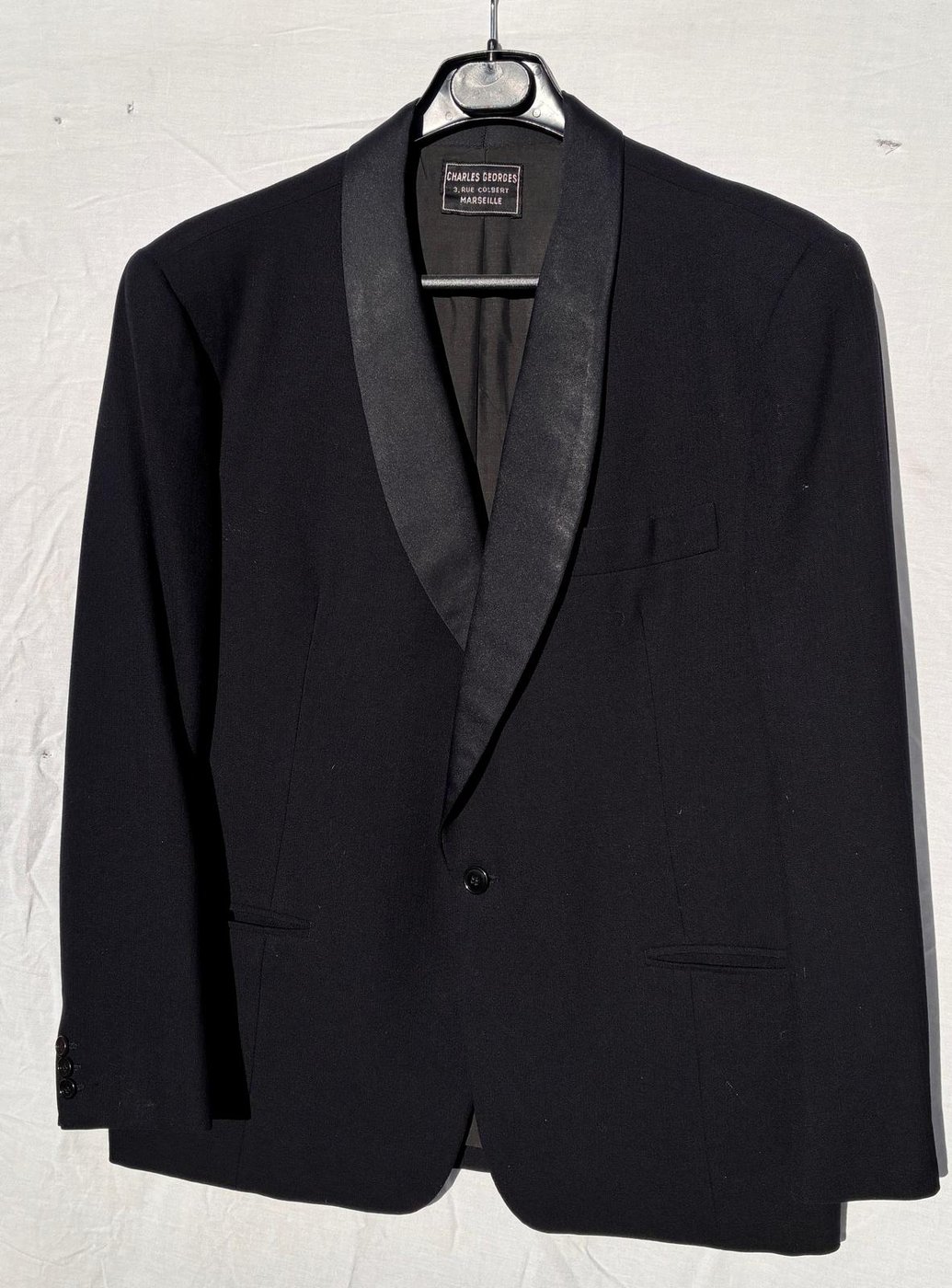Veste de smoking noire col châle satin, marque Charles Georges Marseille