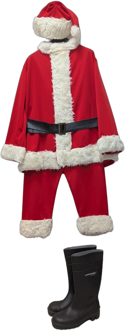 Costume Christmas rouge : veste à fourrure blanche, ceinture noire, bonnet à pompon, bottes